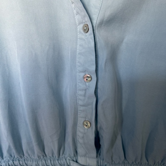 ASOS / Stradivarius Tie Waist Chambray Mini Dress in Blue - Picture 7 of 12